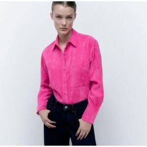 Zara Fine-Waled Pink Corduroy Button Down Shirt size S
